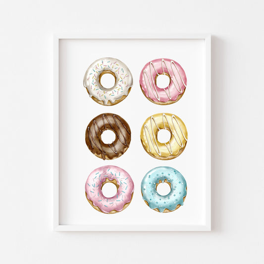 Doughnut Donut watercolour colourful bakery kitchen unframed wall art poster print, kitchen decor, kitchen accessories, kitchen art signs