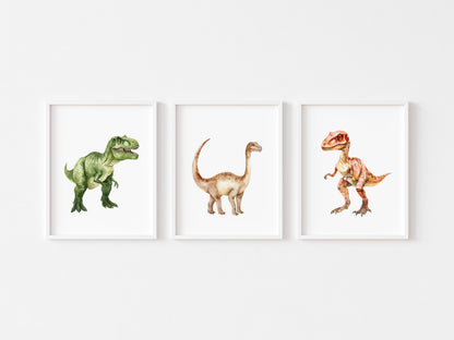 Dinosaur Wall Art Set of 3, Dinosaur Nursery Kids Prints, Dino posters (unframed)