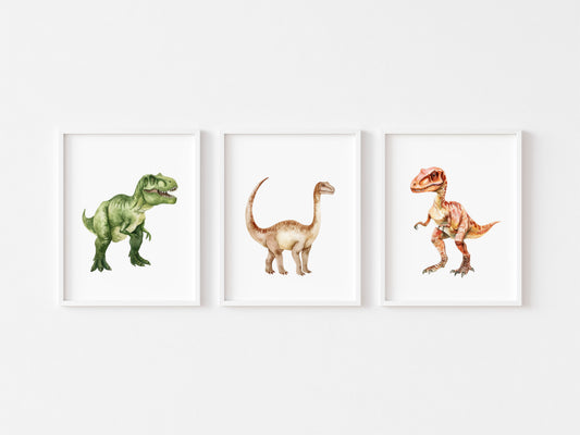 Dinosaur Wall Art Set of 3, Dinosaur Nursery Kids Prints, Dino posters (unframed)