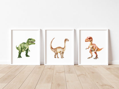 Dinosaur Wall Art Set of 3, Dinosaur Nursery Kids Prints, Dino posters (unframed)