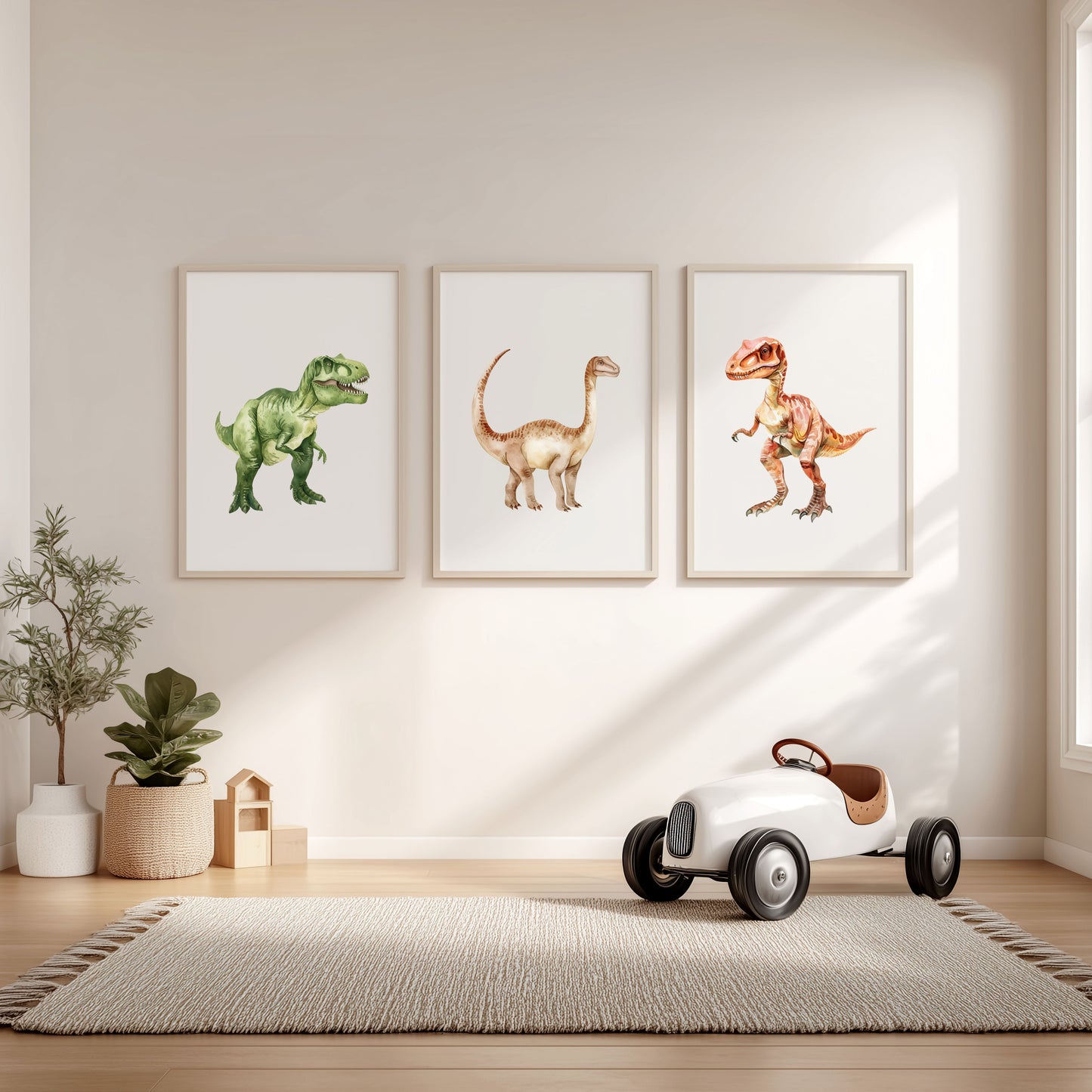 Dinosaur Wall Art Set of 3, Dinosaur Nursery Kids Prints, Dino posters (unframed)