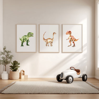Dinosaur Wall Art Set of 3, Dinosaur Nursery Kids Prints, Dino posters (unframed)