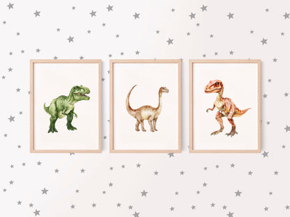 Dinosaur Wall Art Set of 3, Dinosaur Nursery Kids Prints, Dino posters (unframed)