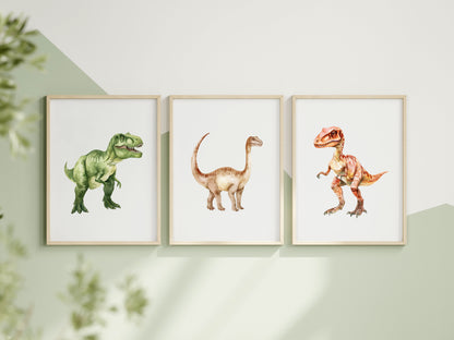 Dinosaur Wall Art Set of 3, Dinosaur Nursery Kids Prints, Dino posters (unframed)
