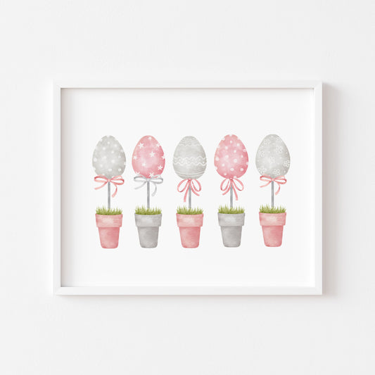 Easter print, Easter egg plants pink and grey landscape seasonal unframed wall art poster print