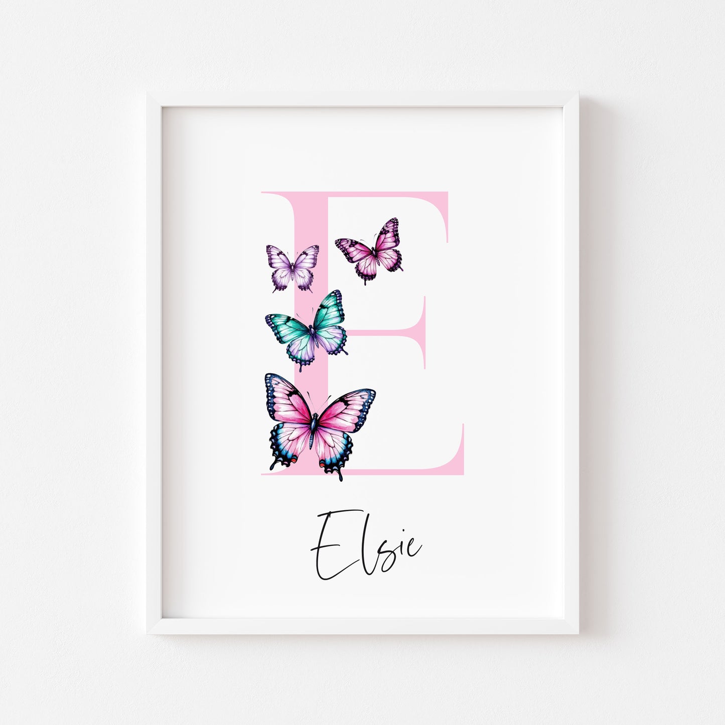 Pink Butterfly Initial Print Personalised Nursery wall art Decor (Unframed)