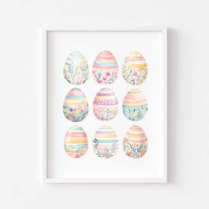 Pastel patterned floral Easter Eggs Print Spring Home Decor Art (unframed)