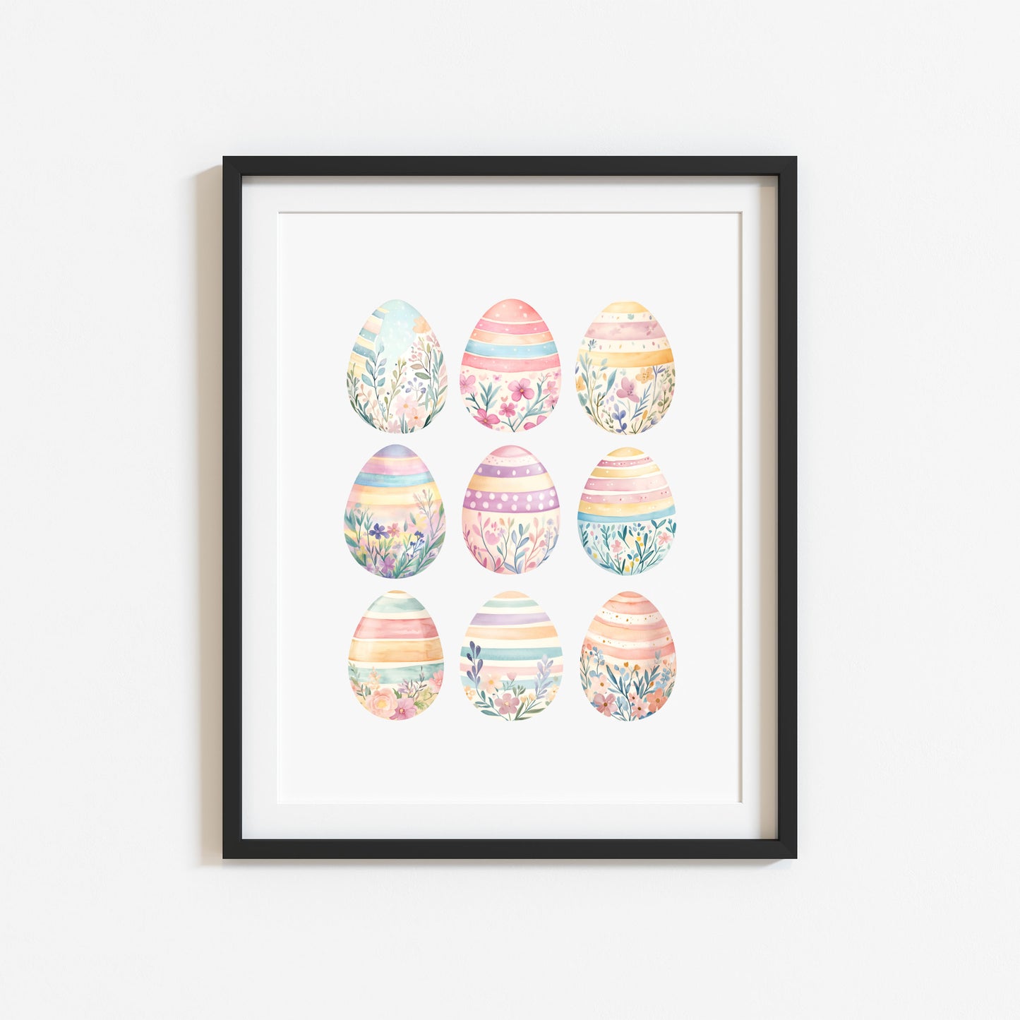 Pastel patterned floral Easter Eggs Print Spring Home Decor Art (unframed)