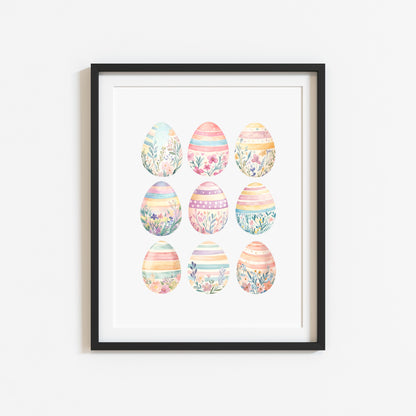 Pastel patterned floral Easter Eggs Print Spring Home Decor Art (unframed)