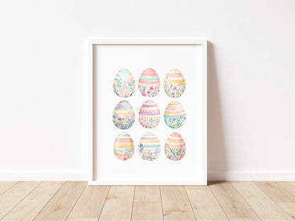 Pastel patterned floral Easter Eggs Print Spring Home Decor Art (unframed)