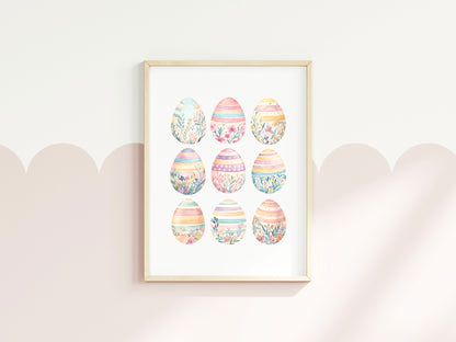 Pastel patterned floral Easter Eggs Print Spring Home Decor Art (unframed)