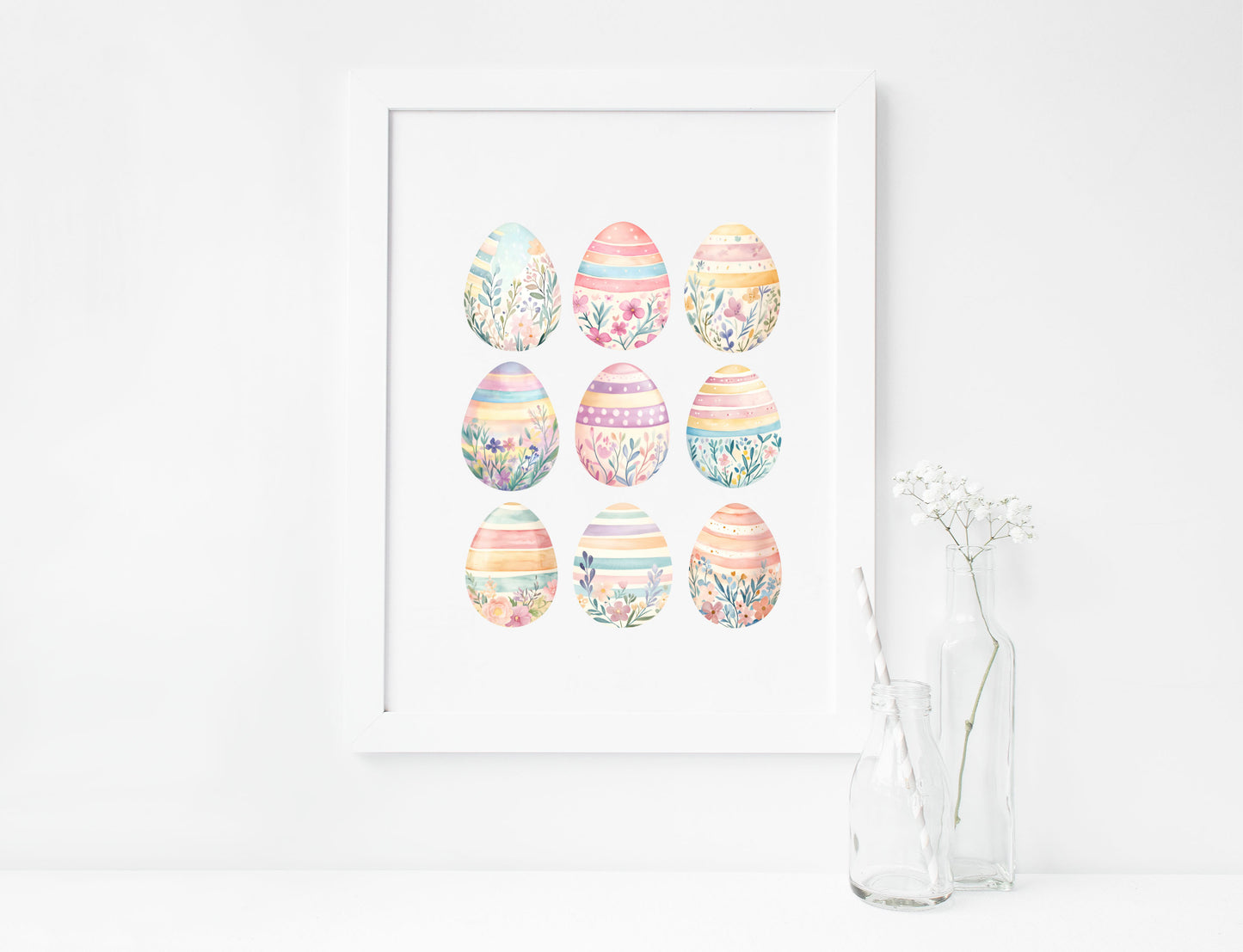 Pastel patterned floral Easter Eggs Print Spring Home Decor Art (unframed)