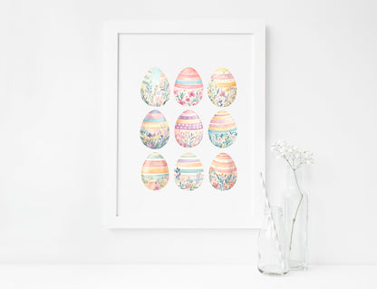 Pastel patterned floral Easter Eggs Print Spring Home Decor Art (unframed)