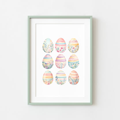 Pastel patterned floral Easter Eggs Print Spring Home Decor Art (unframed)