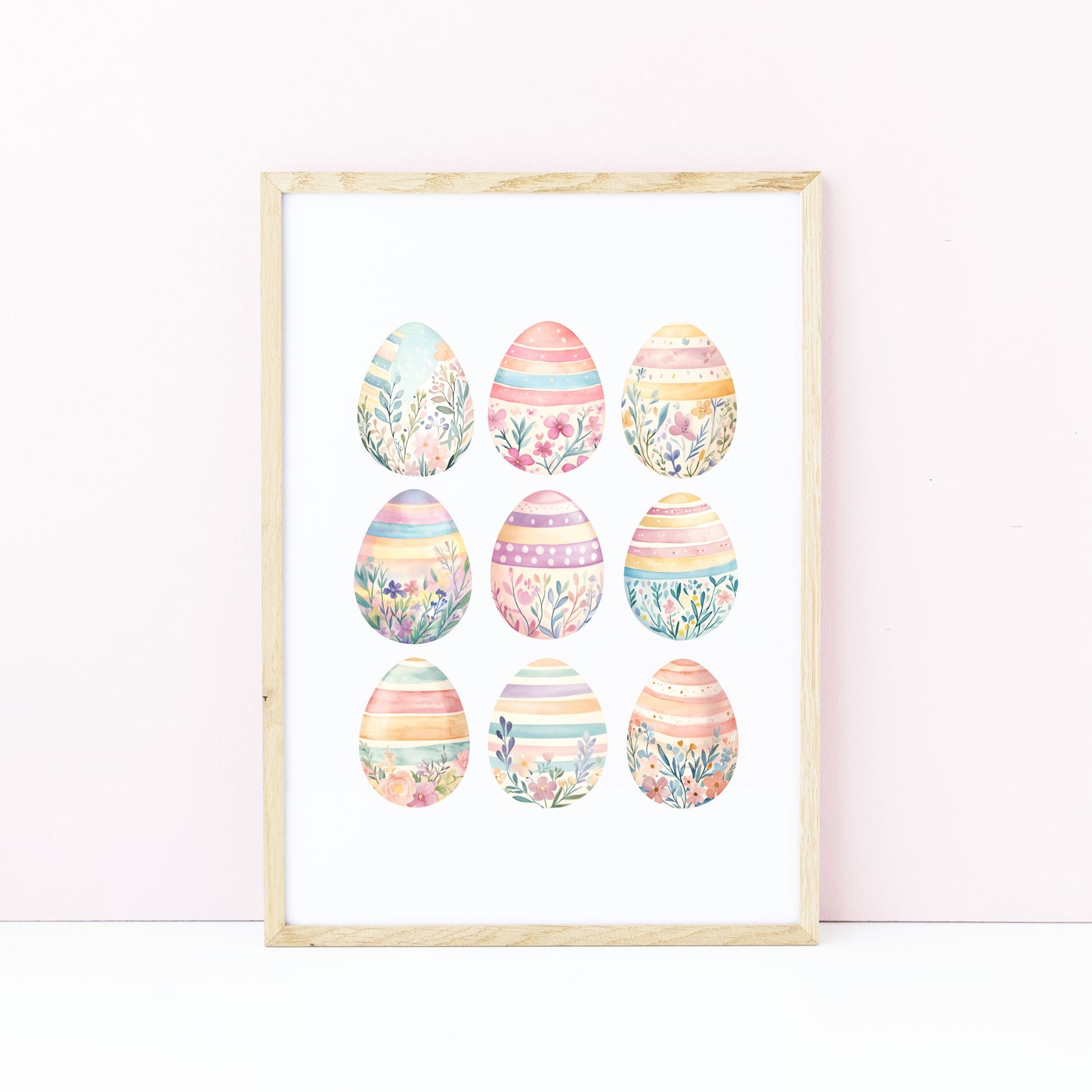 Pastel patterned floral Easter Eggs Print Spring Home Decor Art (unframed)