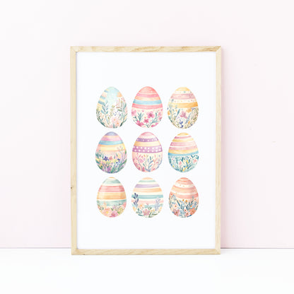 Pastel patterned floral Easter Eggs Print Spring Home Decor Art (unframed)