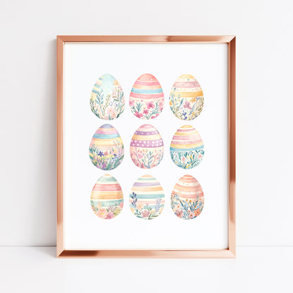 Pastel patterned floral Easter Eggs Print Spring Home Decor Art (unframed)
