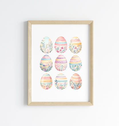 Pastel patterned floral Easter Eggs Print Spring Home Decor Art (unframed)