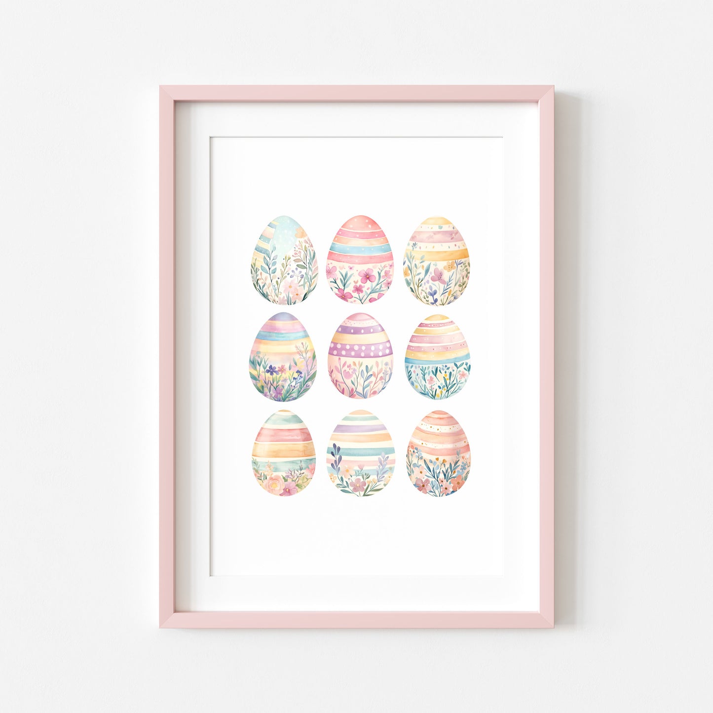 Pastel patterned floral Easter Eggs Print Spring Home Decor Art (unframed)