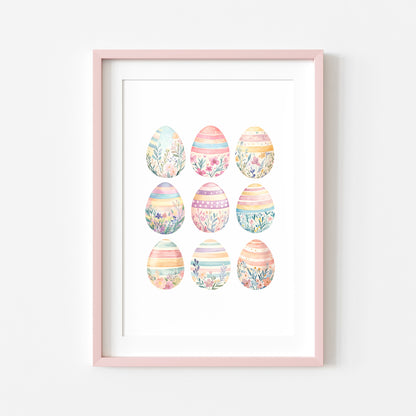 Pastel patterned floral Easter Eggs Print Spring Home Decor Art (unframed)