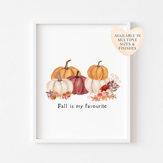 Fall is my favourite autumn red, orange & cream floral watercolour pumpkin arrangement unframed wall art poster print