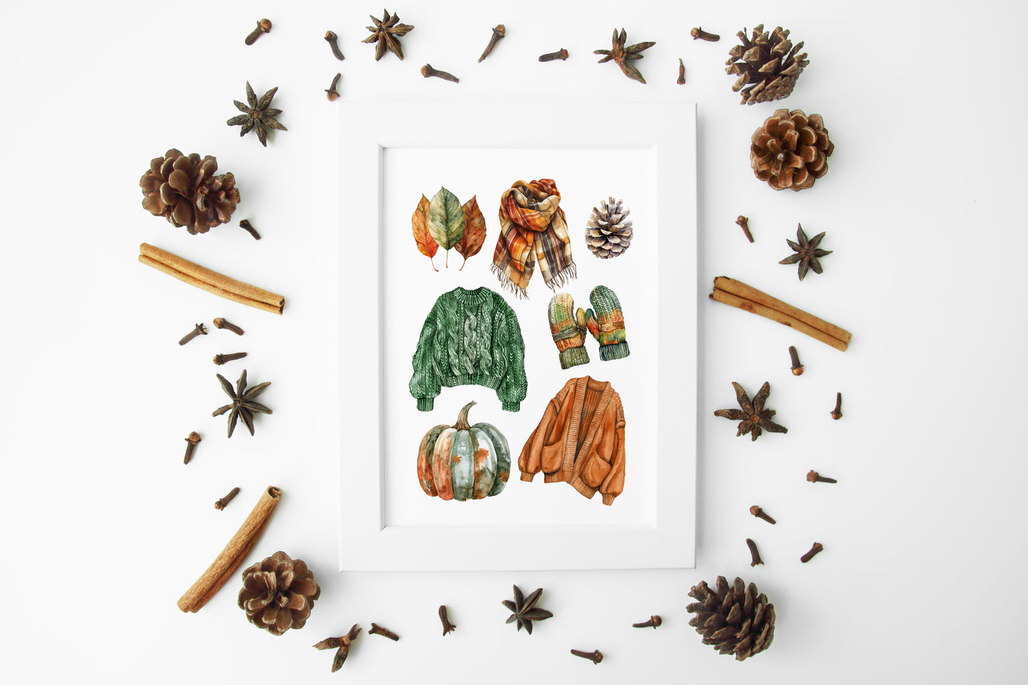 Autumn mood, Autumn cosy knit jumpers orange green rusty fall fashion unframed wall art poster print, autumn home decor autumn mood board