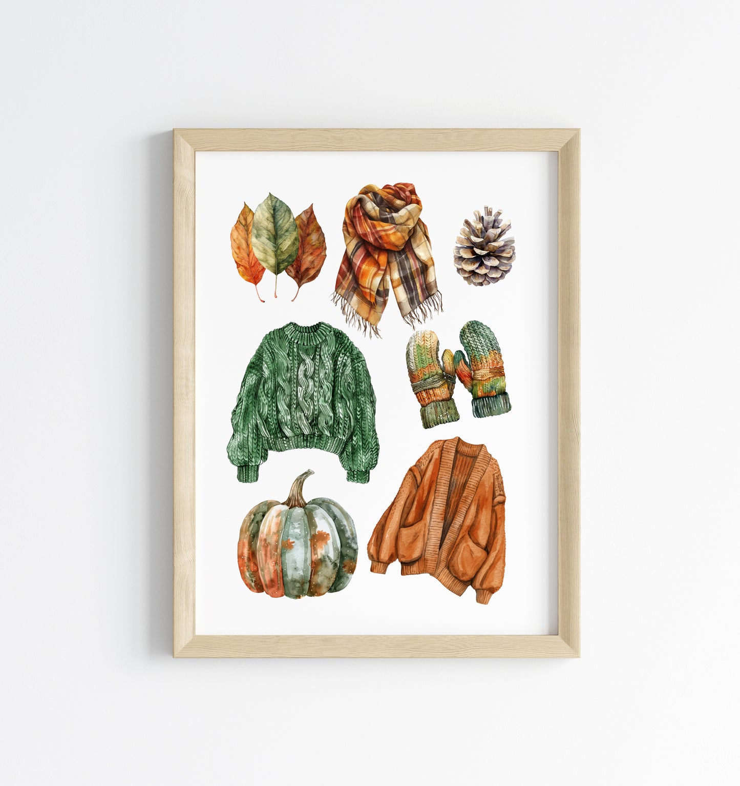 Autumn mood, Autumn cosy knit jumpers orange green rusty fall fashion unframed wall art poster print, autumn home decor autumn mood board