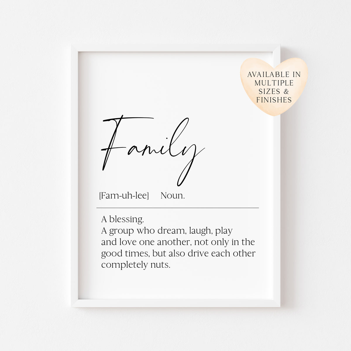 Family definition, definitions, home hallway unframed wall art poster print, home decor, definition prints, home family wall art poster print