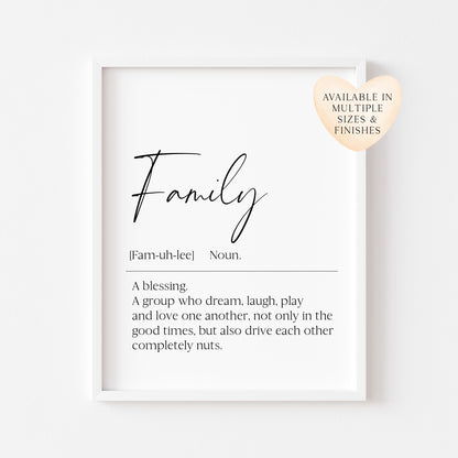 Family definition, definitions, home hallway unframed wall art poster print, home decor, definition prints, home family wall art poster print
