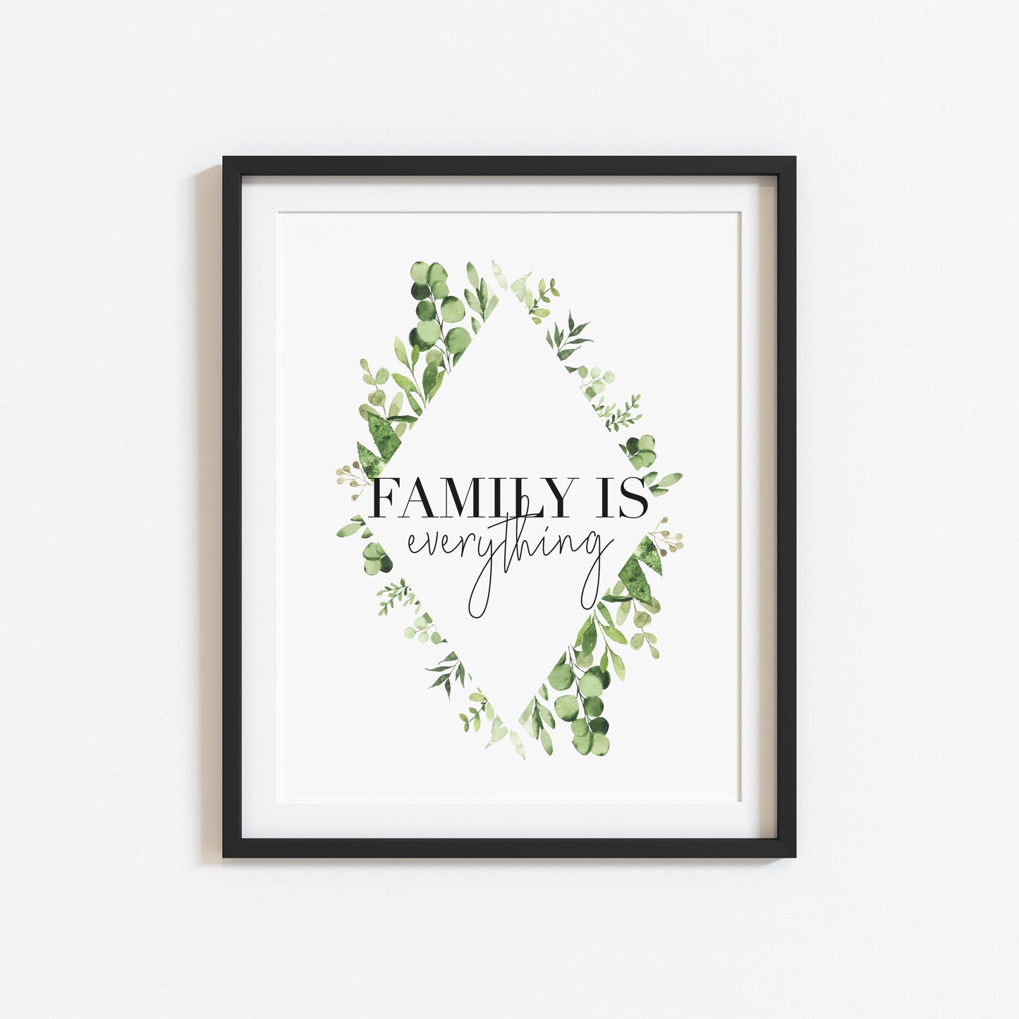 Family is everything green botanical watercolour wreath unframed wall art poster print
