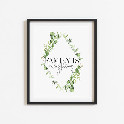 Family is everything green botanical watercolour wreath unframed wall art poster print
