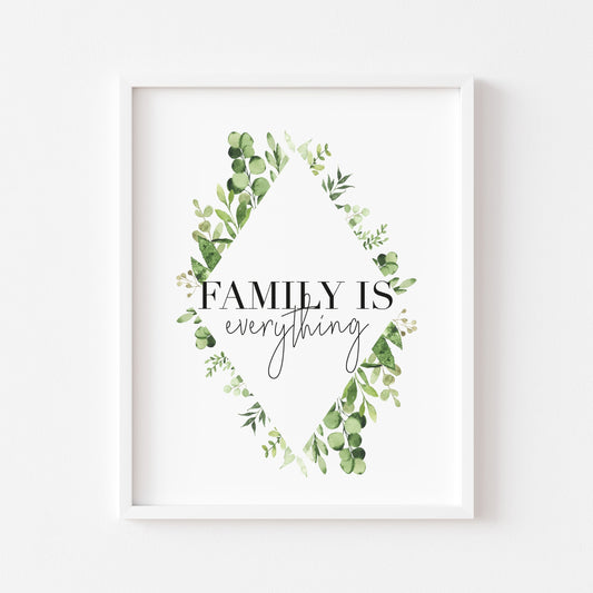 Family is everything green botanical watercolour wreath unframed wall art poster print