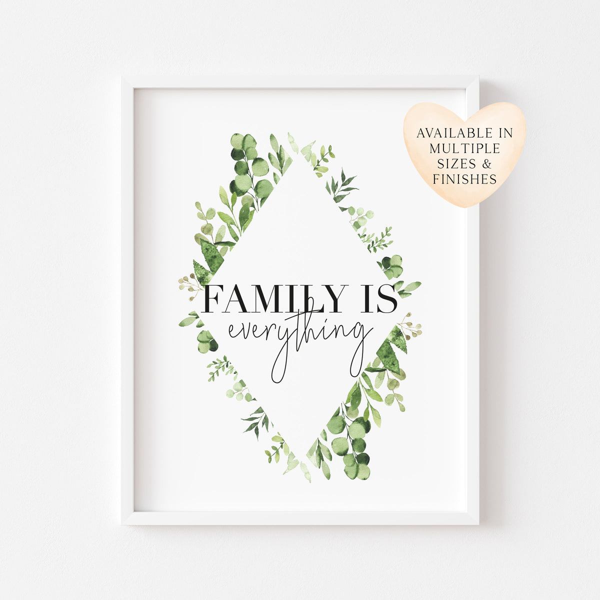 Family is everything green botanical watercolour wreath unframed wall art poster print