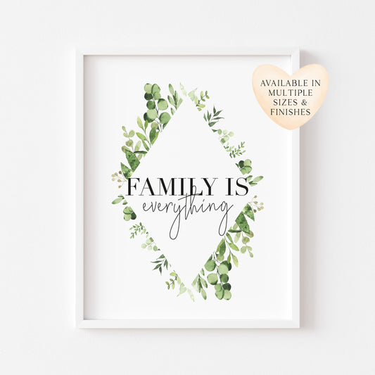 Family is everything green botanical watercolour wreath unframed wall art poster print