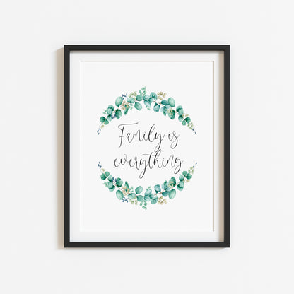 Family is everything floral greenery wreath, home, bedroom, hallway unframed wall art poster print