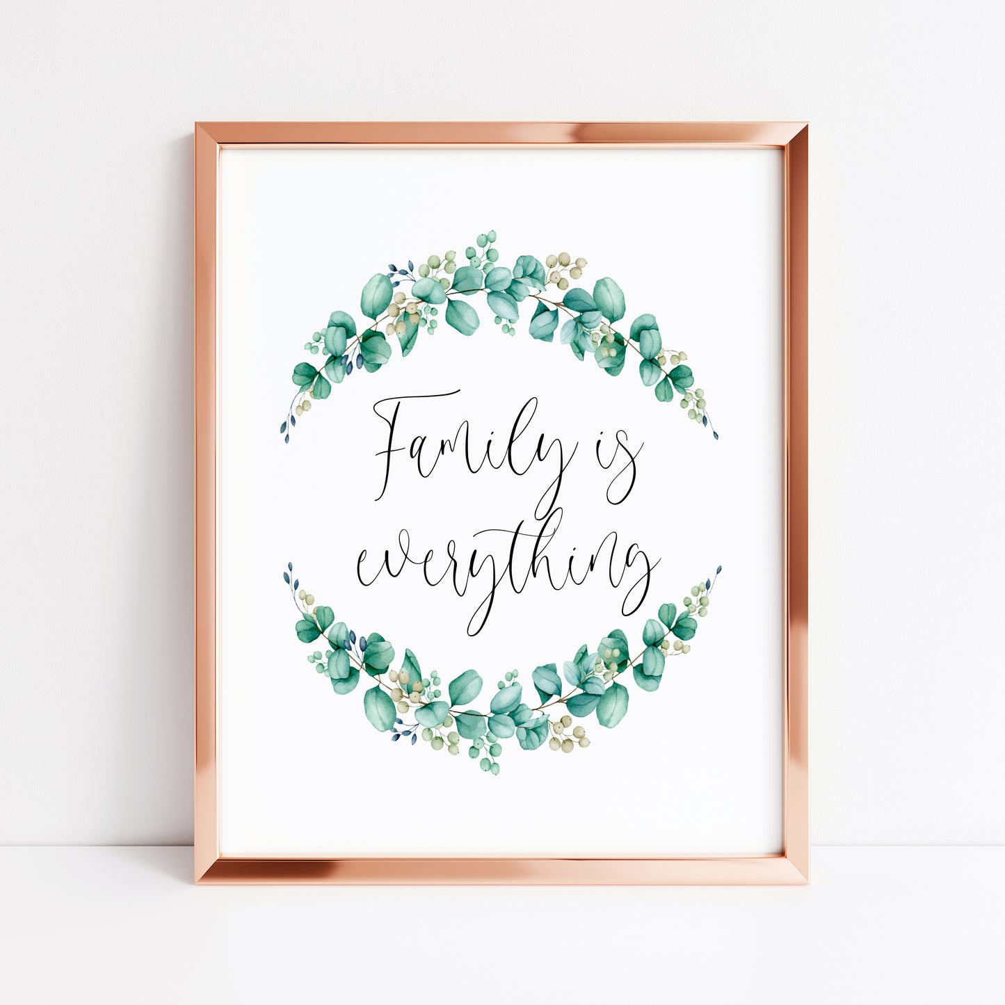 Family is everything floral greenery wreath, home, bedroom, hallway unframed wall art poster print