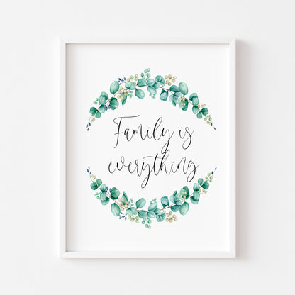 Family is everything floral greenery wreath, home, bedroom, hallway unframed wall art poster print