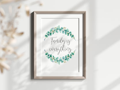 Family is everything floral greenery wreath, home, bedroom, hallway unframed wall art poster print