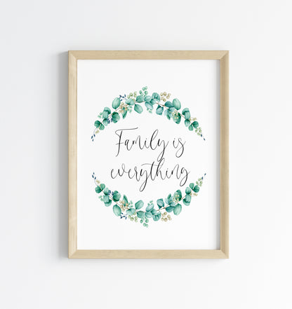 Family is everything floral greenery wreath, home, bedroom, hallway unframed wall art poster print