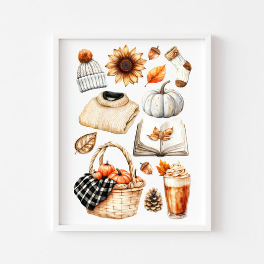 Autumn Mood Board Art Print Cosy rusty orange & black Fall home decor unframed wall art poster