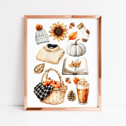 Autumn Mood Board Art Print Cosy rusty orange & black Fall home decor unframed wall art poster