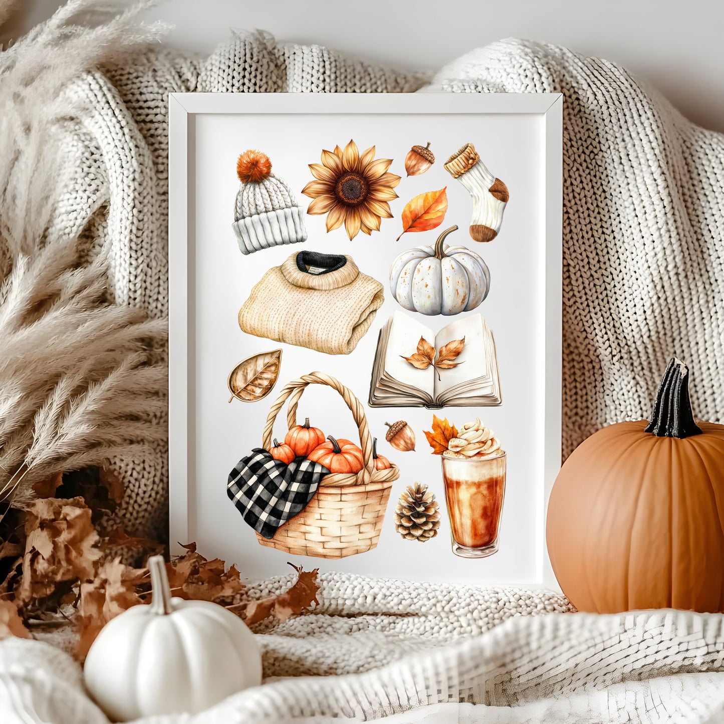 Autumn Mood Board Art Print Cosy rusty orange & black Fall home decor unframed wall art poster