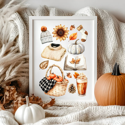 Autumn Mood Board Art Print Cosy rusty orange & black Fall home decor unframed wall art poster