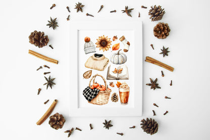 Autumn Mood Board Art Print Cosy rusty orange & black Fall home decor unframed wall art poster