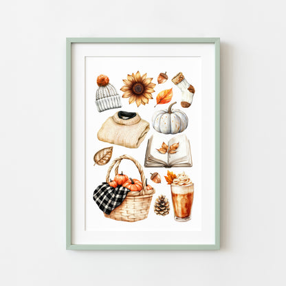 Autumn Mood Board Art Print Cosy rusty orange & black Fall home decor unframed wall art poster