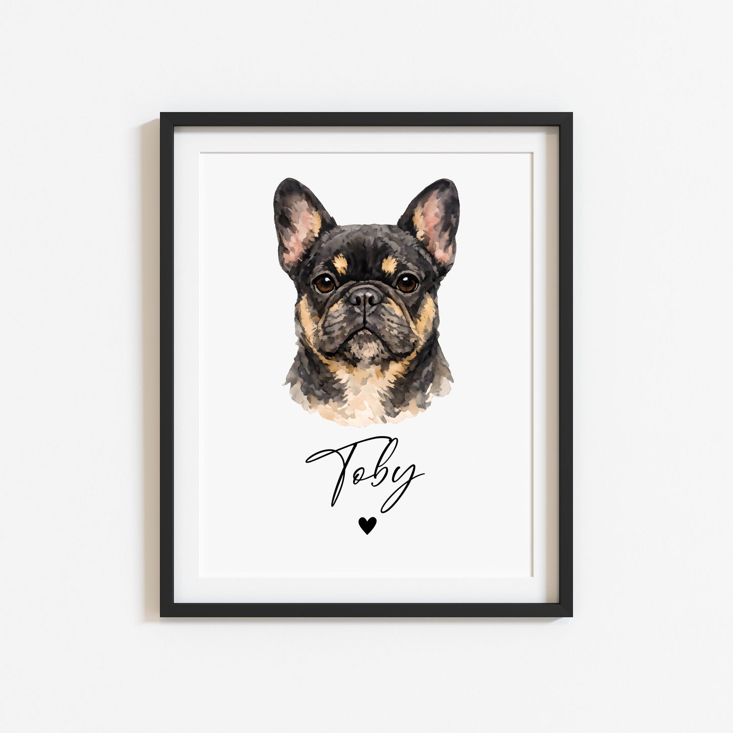 Personalised French Bulldog  Print Custom Frenchie Name Pet portrait - 8 colours, unframed wall art