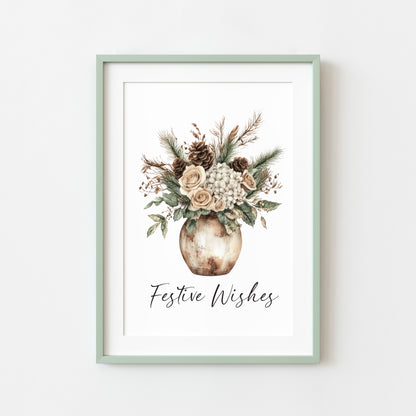 Festive wishes floral winter bouquet Pine Cone Christmas Decor (Unframed)