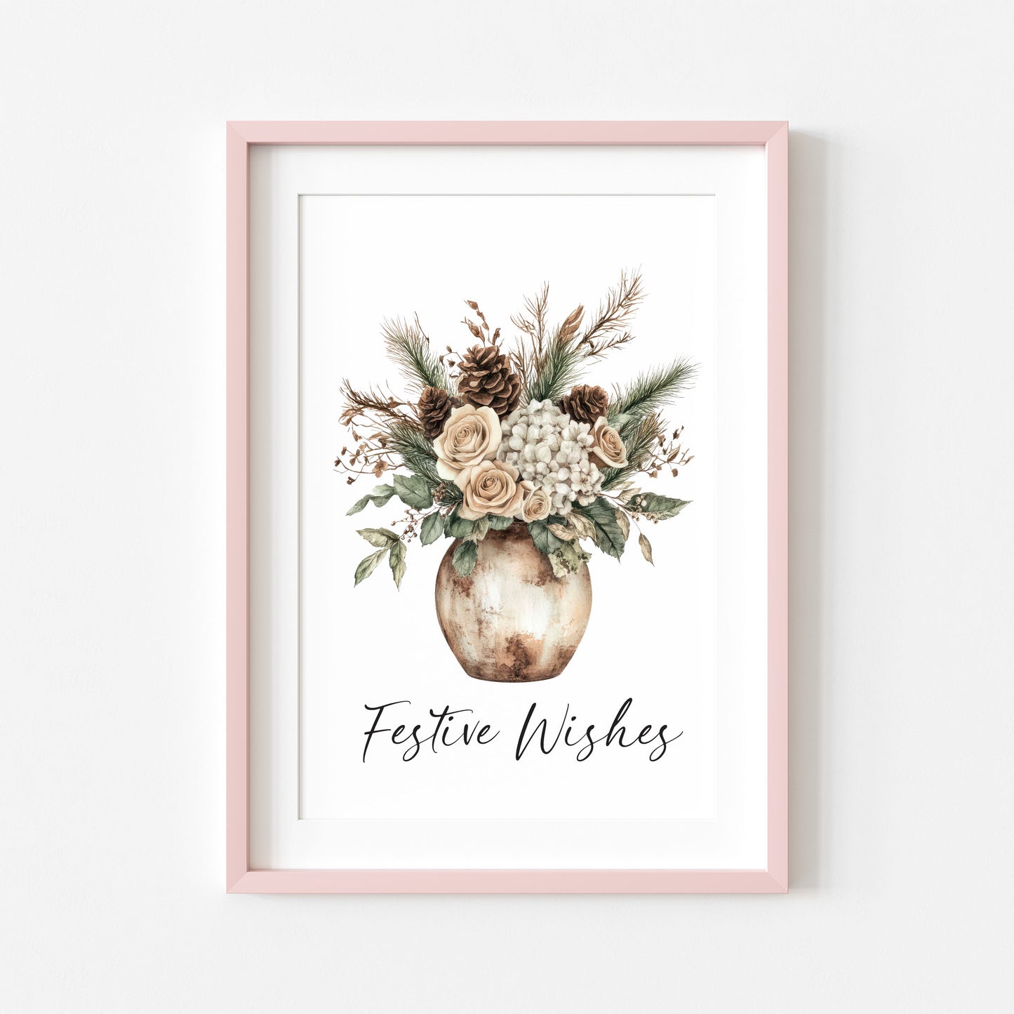 Festive wishes floral winter bouquet Pine Cone Christmas Decor (Unframed)