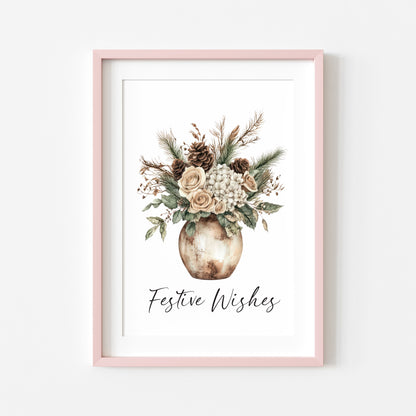 Festive wishes floral winter bouquet Pine Cone Christmas Decor (Unframed)