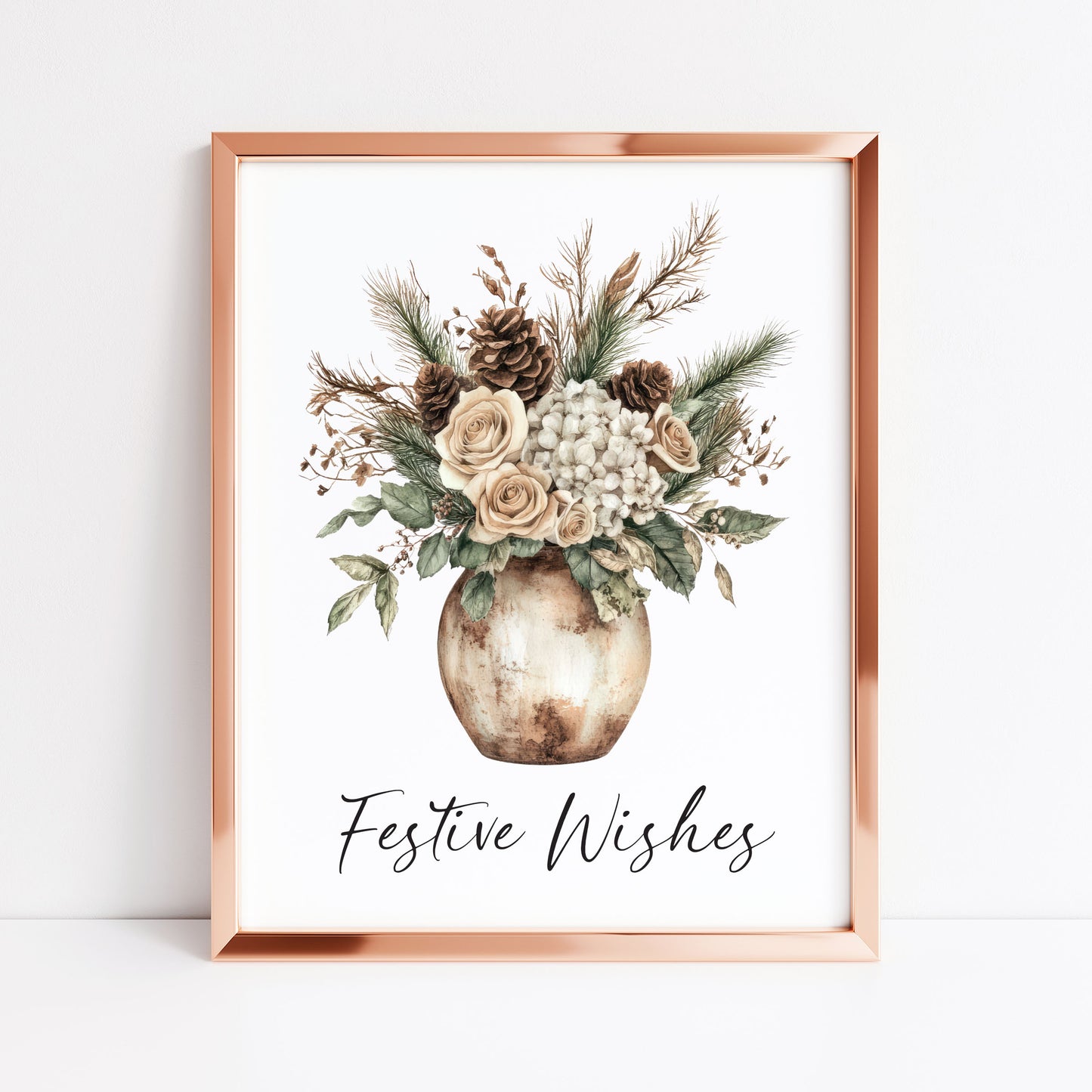 Festive wishes floral winter bouquet Pine Cone Christmas Decor (Unframed)